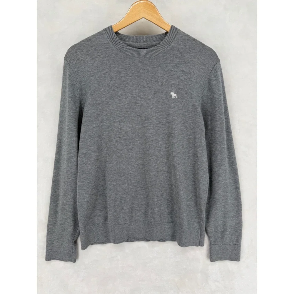 Abercrombie & Fitch Mens Pima Cotton Crewneck Sweater Grey Moose Logo Large